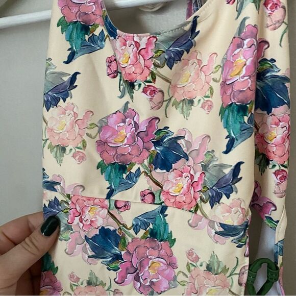 Military Hippie Bathing Suit One Piece Lace Up Sides Open Back Floral Print - Picture 4 of 8